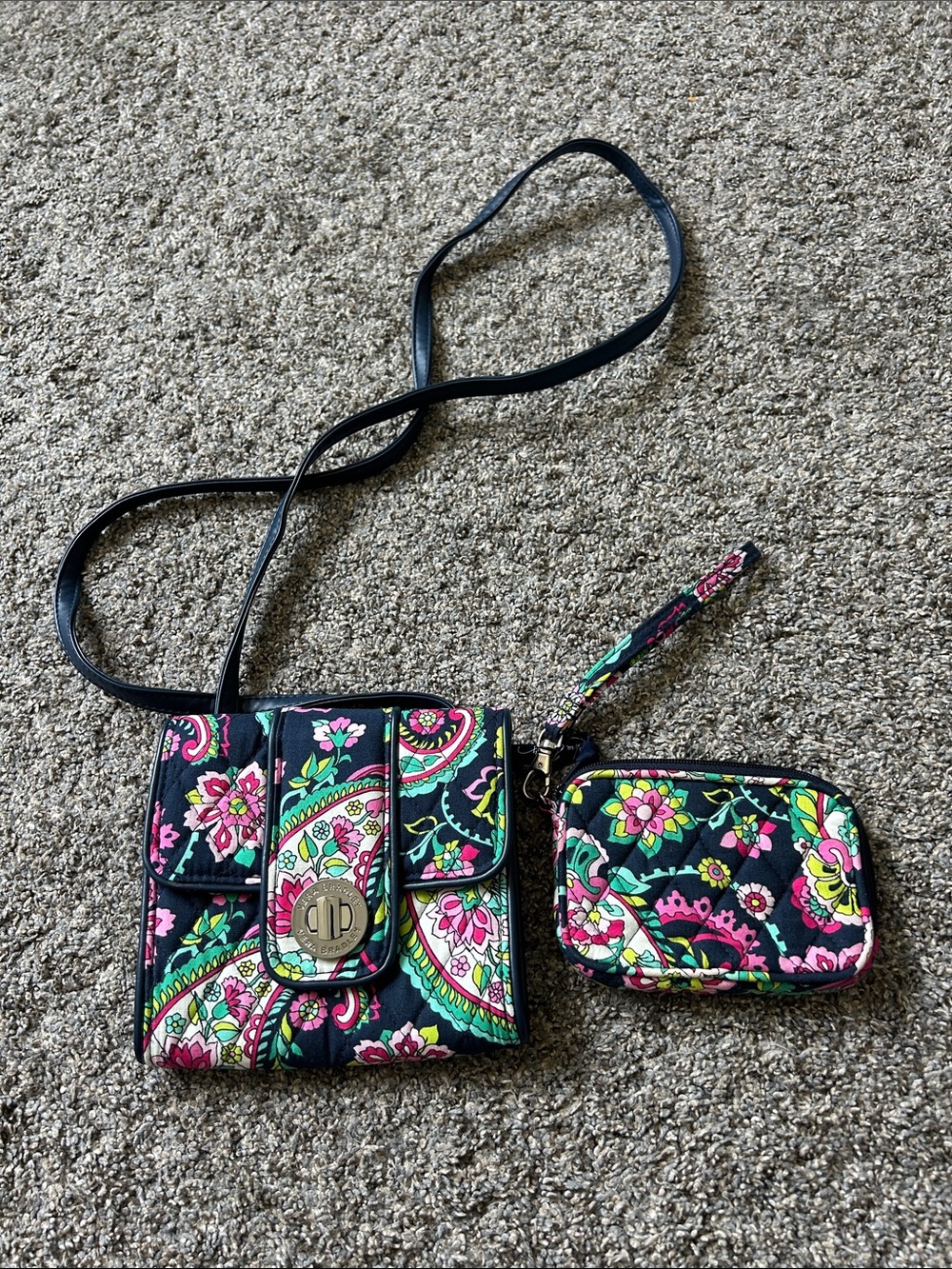 Vera Bradley Navy Floral Paisley Quilted Crossbody with Wristlet